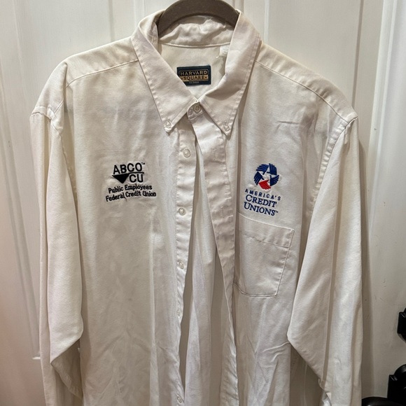 White Men's Casual Button Down Shirt with embroidered logos - Picture 1 of 3